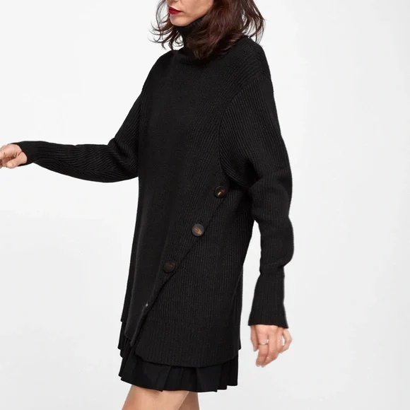 NWOT Zara Knit Turtleneck Sweater Buttons Brown Small S 5536/116 - Picture 2 of 6